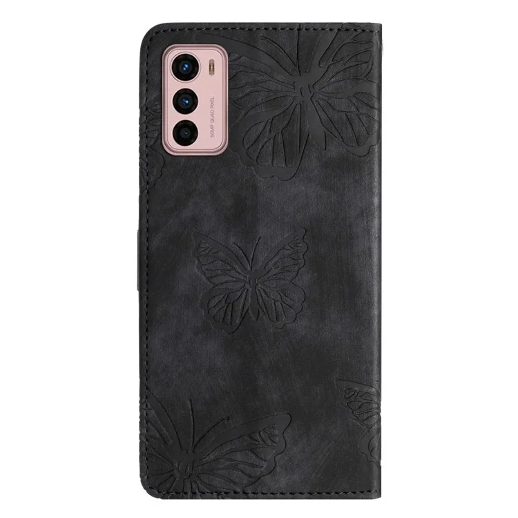 For Motorola Moto G42 4G Phone Stand Case PU Leather Butterfly Imprinted Skin-touch Wallet Cover - Black