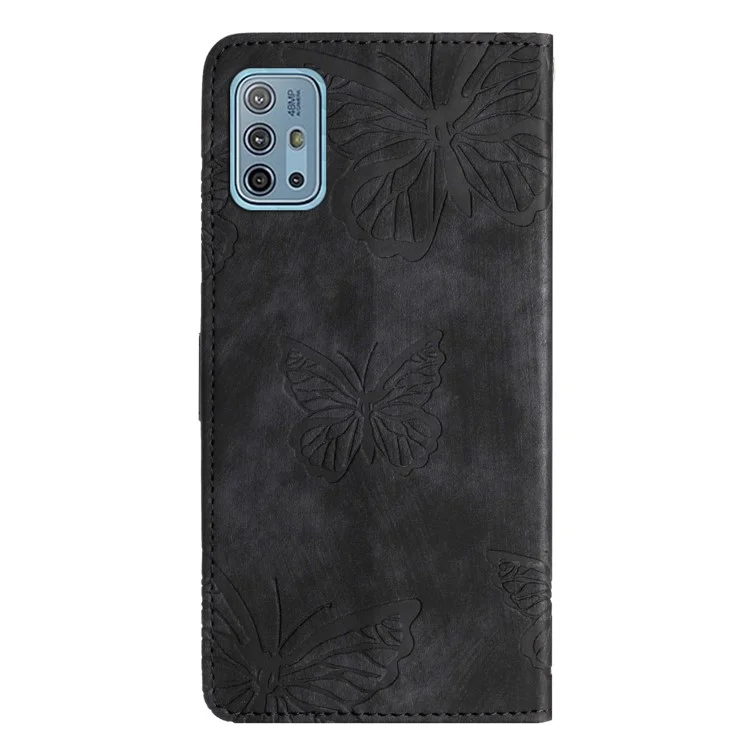 Pour Motorola Moto G10 / G20 / G30 Butterfly Imprinted Leather Phone Cover Skin-touch Stand Wallet Case - Black