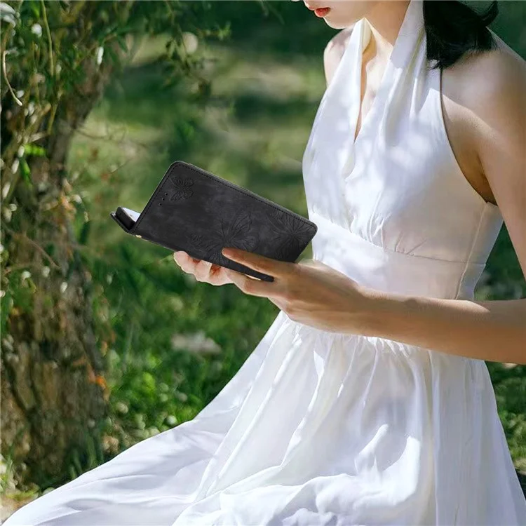 For Motorola Moto G31 4G / G41 4G Skin-touch Leather Phone Case Stand Wallet Butterfly Imprinted Cover - Black