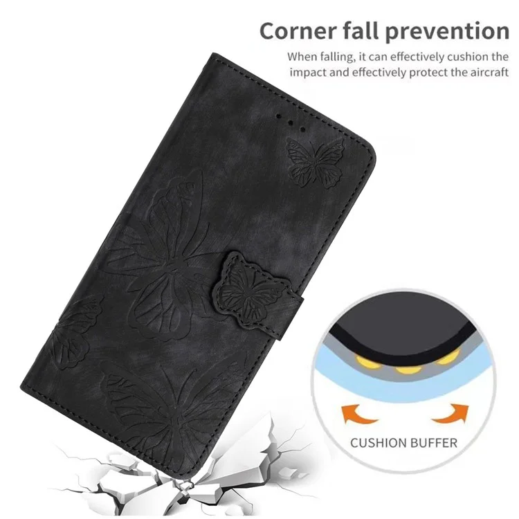 Para Huawei P30 Lite Stand Wallet Skin-touch Leather Telefone Capa Com Borboleta - Preto