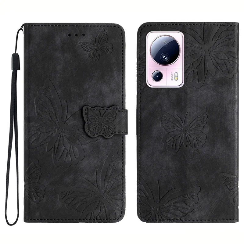 Per Xiaomi 13 Lite / Civi 2 5G Stand Leather Phone Case Butterfly Imprinted Wallet Phone Cover - Nero