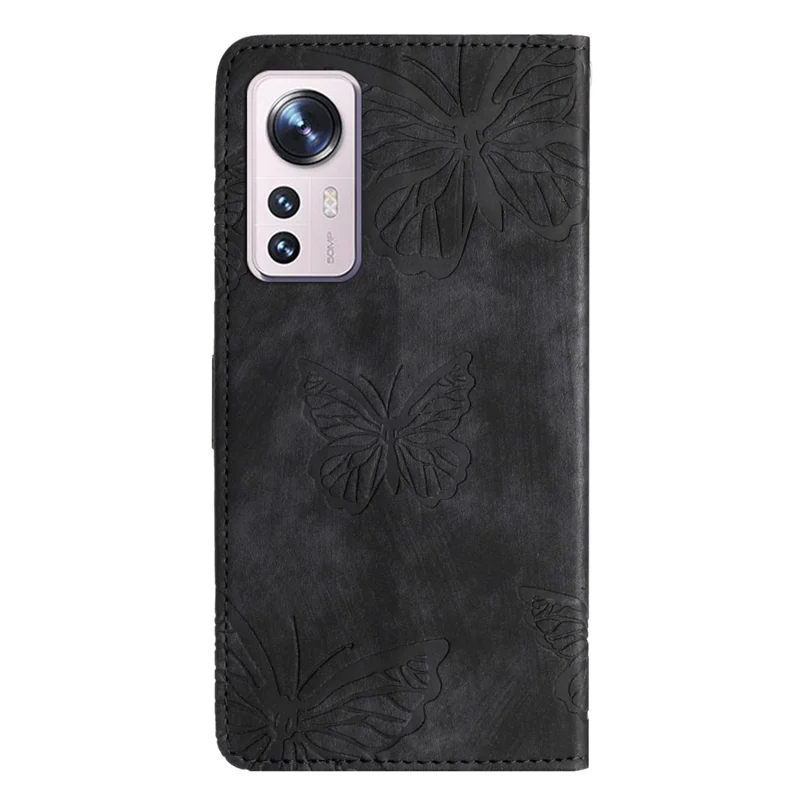 Für Xiaomi 12 Lite 5G PU-Leder-Geldbörsen-Handyhülle mit Hautberührung und Schmetterlingsaufdruck, Telefonständer - Schwarz
