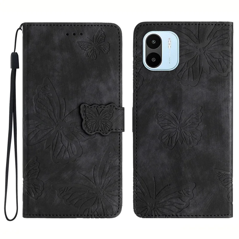 For Xiaomi Redmi A1 4G / A2 4G Butterfly Imprinted Leather Phone Case with Stand Wallet - Black