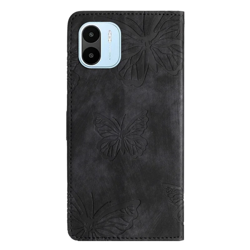 For Xiaomi Redmi A1 4G / A2 4G Butterfly Imprinted Leather Phone Case with Stand Wallet - Black