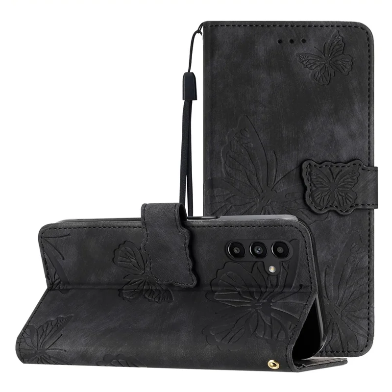 Para Samsung Galaxy A54 5G Skin-touch Leather Stand Phone Case Butterfly Imprinted Wallet Cover - Preto