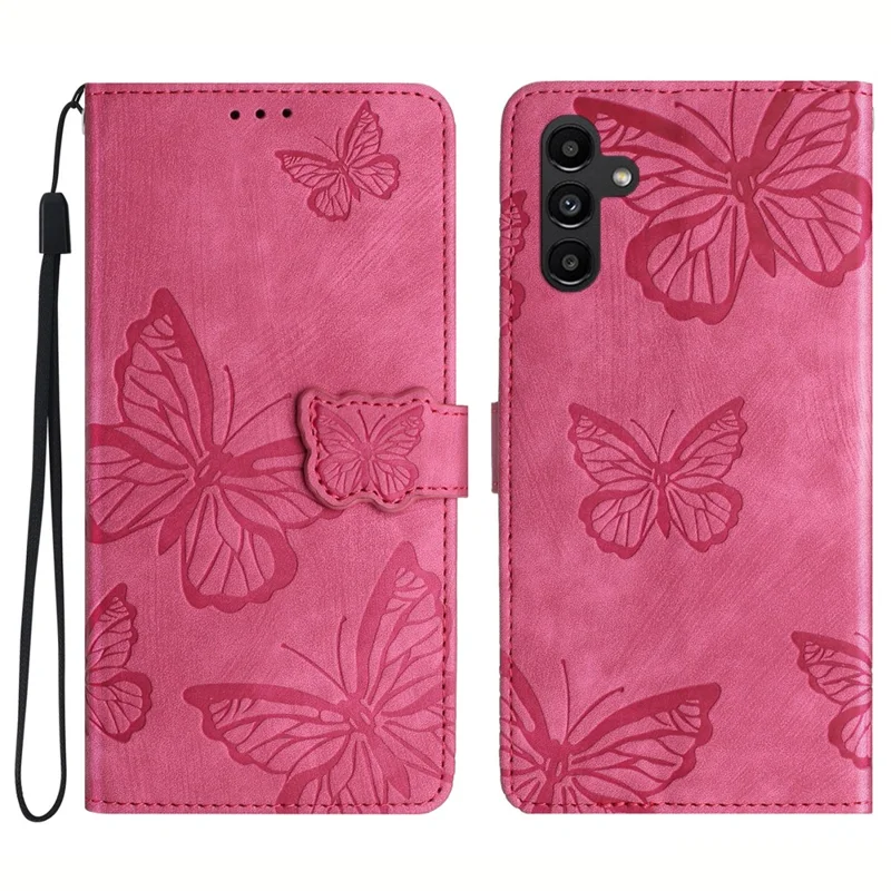 For Samsung Galaxy A54 5G Skin-touch Leather Stand Phone Case Butterfly Imprinted Wallet Cover - Rose