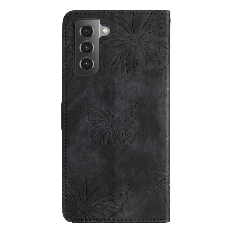 Für Samsung Galaxy S22 5G Wallet Phone Case Skin-Touch Ledercover Schmetterling bedruckter Standtelefon-Schale - Schwarz