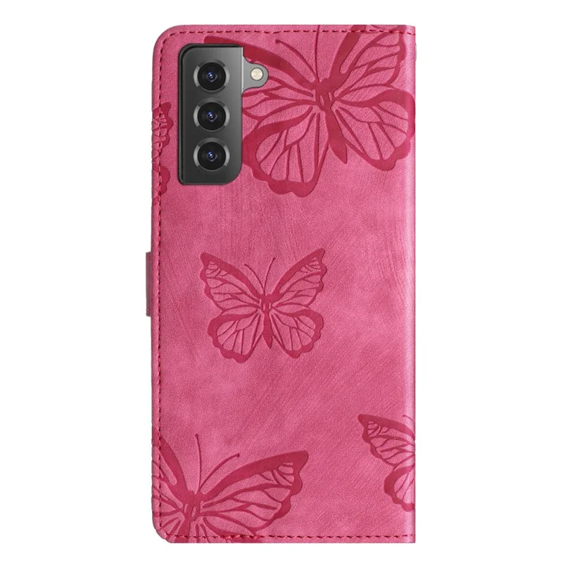 For Samsung Galaxy S22 5G Wallet Phone Case Skin-Touch Leather Cover Butterfly Imprinted Stand Phone Shell - Rose