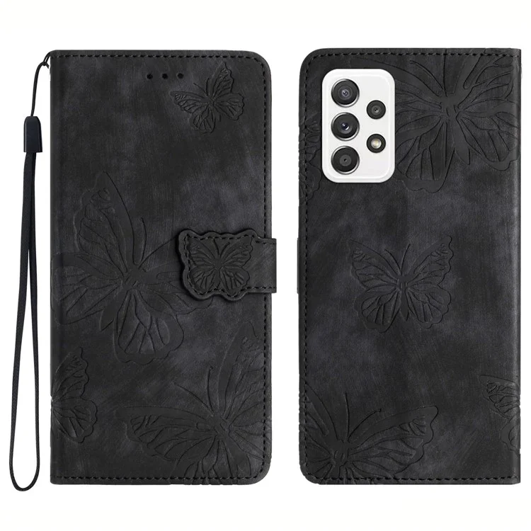 For Samsung Galaxy A23 5G (Global Version) Protective Leather Case Butterfly Imprinted Skin-Touch Phone Cover with Wallet - Black