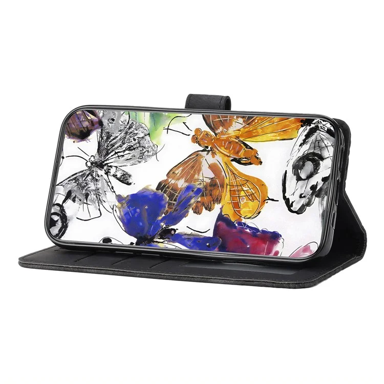 For Samsung Galaxy A23 5G (Global Version) Protective Leather Case Butterfly Imprinted Skin-Touch Phone Cover with Wallet - Black