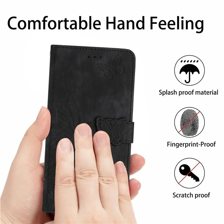 For Samsung Galaxy A23 5G (Global Version) Protective Leather Case Butterfly Imprinted Skin-Touch Phone Cover with Wallet - Black