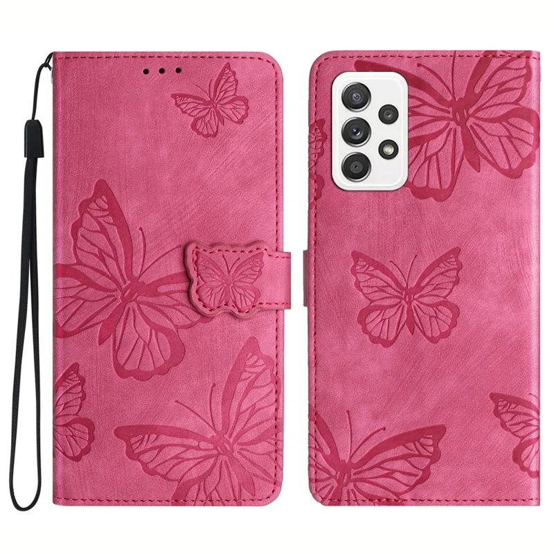 For Samsung Galaxy A53 5G Protective Case Butterfly Imprinted Skin-Touch Leather Phone Cover with Wallet - Rose