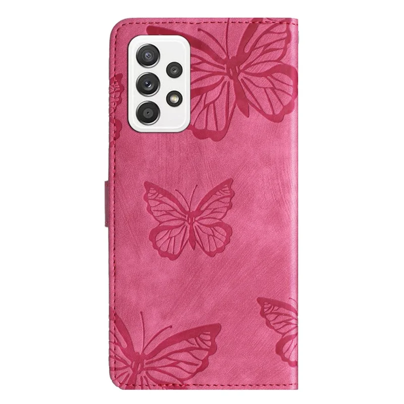 For Samsung Galaxy A53 5G Protective Case Butterfly Imprinted Skin-Touch Leather Phone Cover with Wallet - Rose