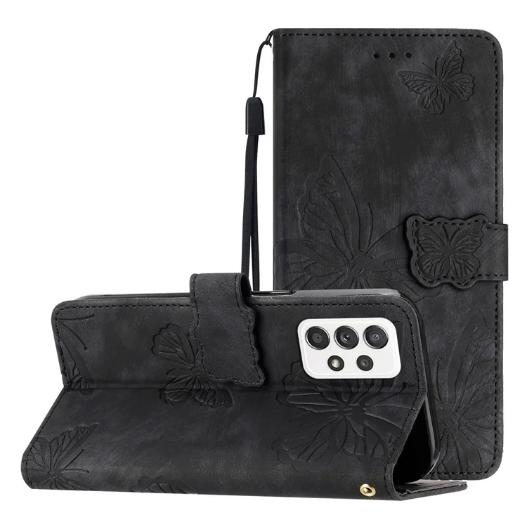 Для Samsung Galaxy A73 5G Butterfly Imprinted Wallet Phone Case Skin-Touch Leather Flip Cover - Чёрный