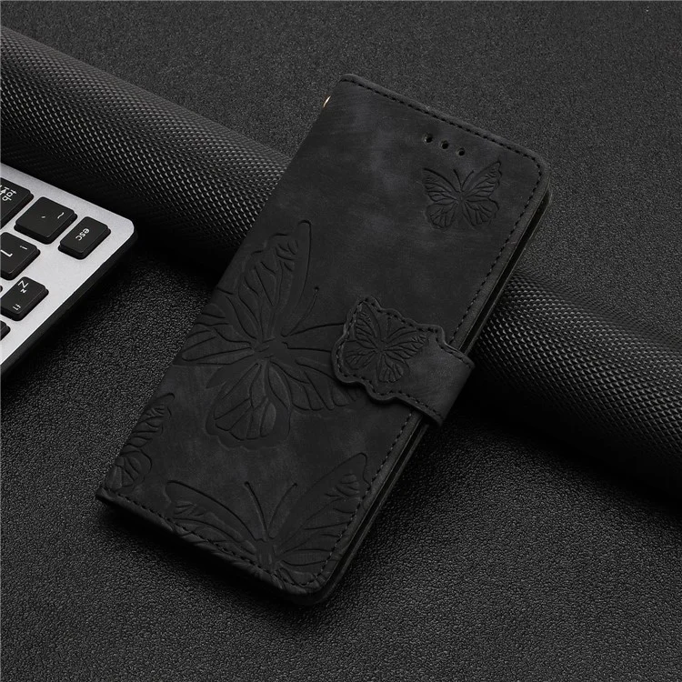 Для Samsung Galaxy A73 5G Butterfly Imprinted Wallet Phone Case Skin-Touch Leather Flip Cover - Чёрный