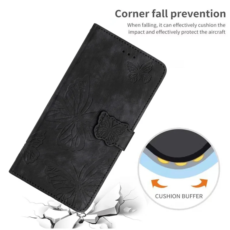 Para Samsung Galaxy A72 4G / 5G Funda a prueba de golpes Funda de piel con estampado de mariposa Funda de cartera táctil para teléfono - Negro