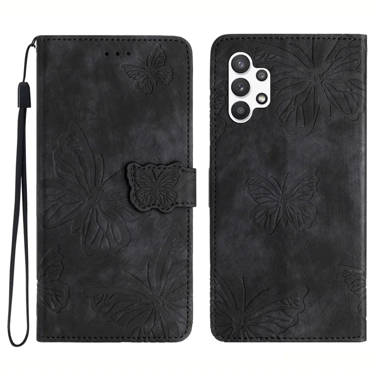 Para Samsung Galaxy A32 5G / M32 5G Skin-touch PU Leather Wallet Case Borboleta Impressa Capa de Telefone com Suporte - Preto