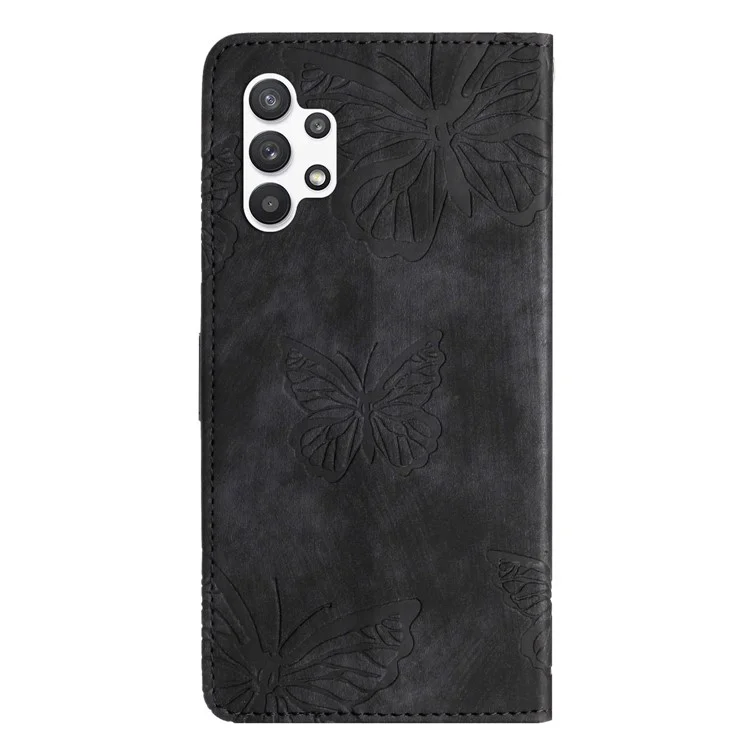Para Samsung Galaxy A32 5G / M32 5G Skin-touch PU Leather Wallet Case Borboleta Impressa Capa de Telefone com Suporte - Preto