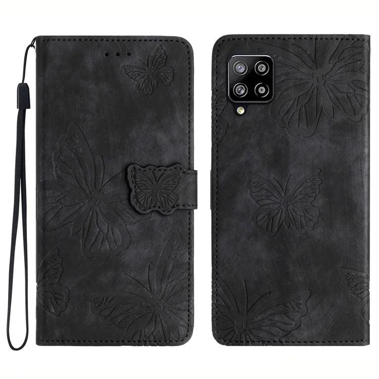 Per Samsung Galaxy A42 5G Stand PU Leather Skin-touch Case Butterfly Imprinted Phone Wallet Cover - Nero