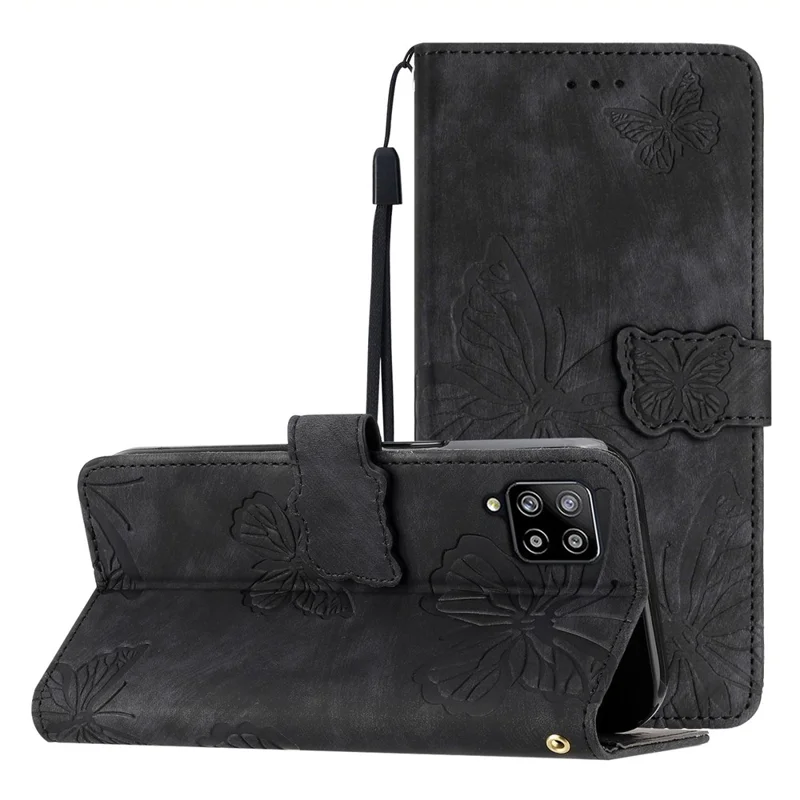 Per Samsung Galaxy A42 5G Stand PU Leather Skin-touch Case Butterfly Imprinted Phone Wallet Cover - Nero