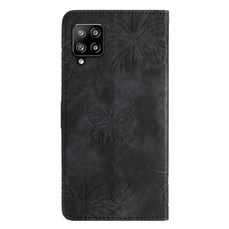 Per Samsung Galaxy A42 5G Stand PU Leather Skin-touch Case Butterfly Imprinted Phone Wallet Cover - Nero