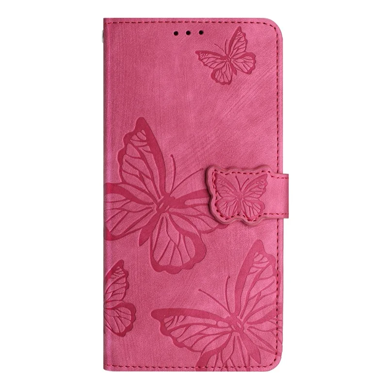 Schmetterling bedrucktes Gehäuse für Samsung Galaxy A22 5G (EU-Version) Ständer PU-Leder-Brieftasche Skin-touch-Handyhülle - Rose
