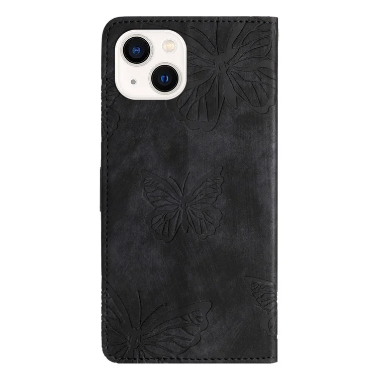 Per iPhone 14 PU Leather Flip Case Anti-drop Stand Wallet Butterfly Imprinted Skin-touch Phone Cover - Nero