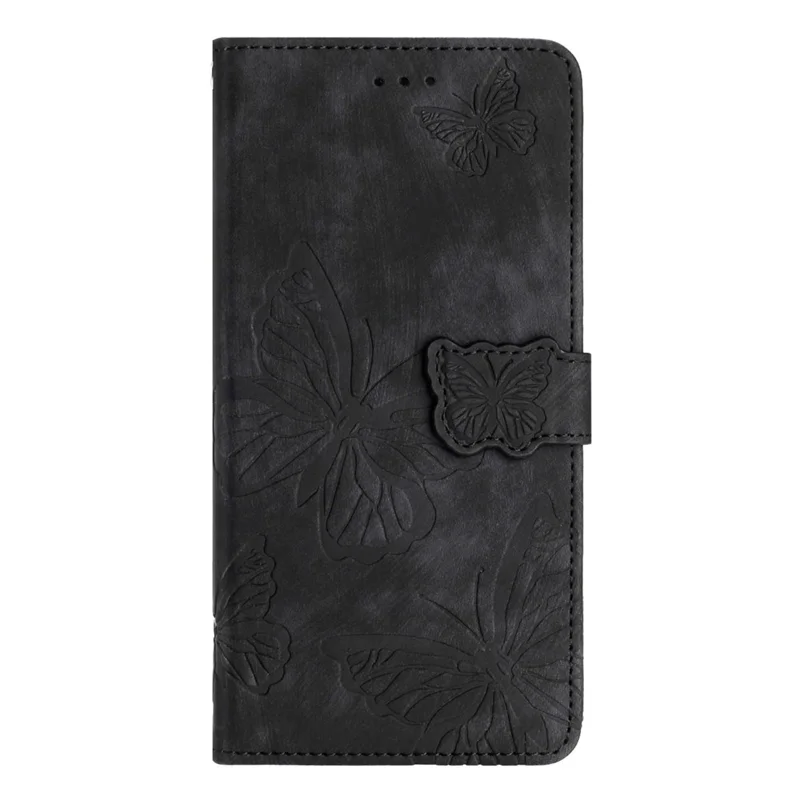 Stand Shell for iPhone 13 6.1 inch PU Leather Wallet Case Butterfly Imprinted Skin-touch Phone Cover - Black