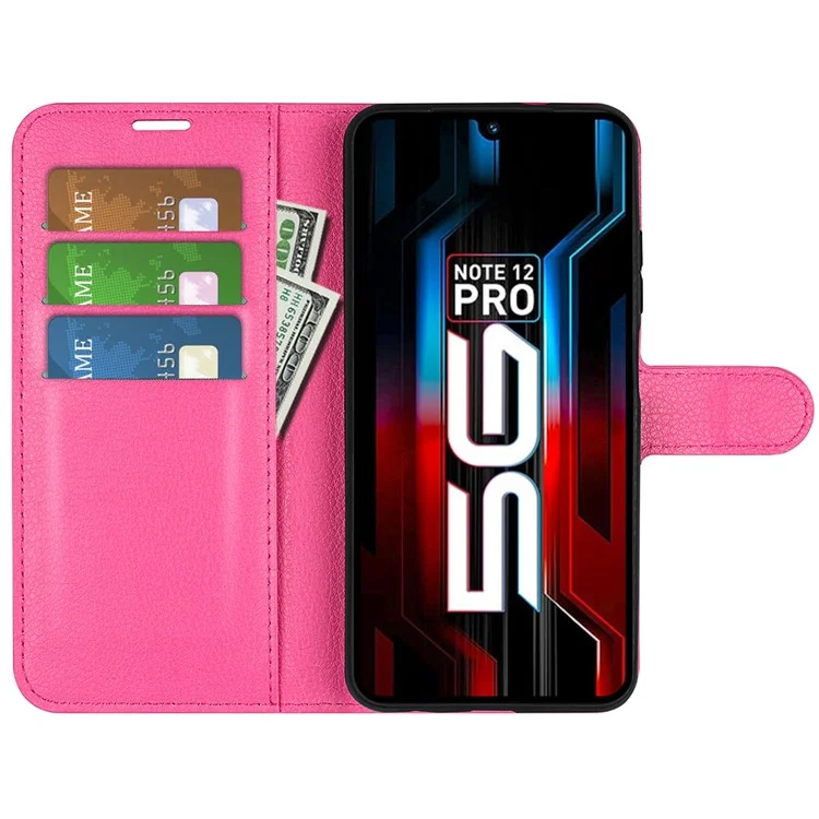 Stand Phone Case per Infinix Note 12 Pro 5G, funzione portafoglio Texture Litchi Leather Shell Cover - Rosa