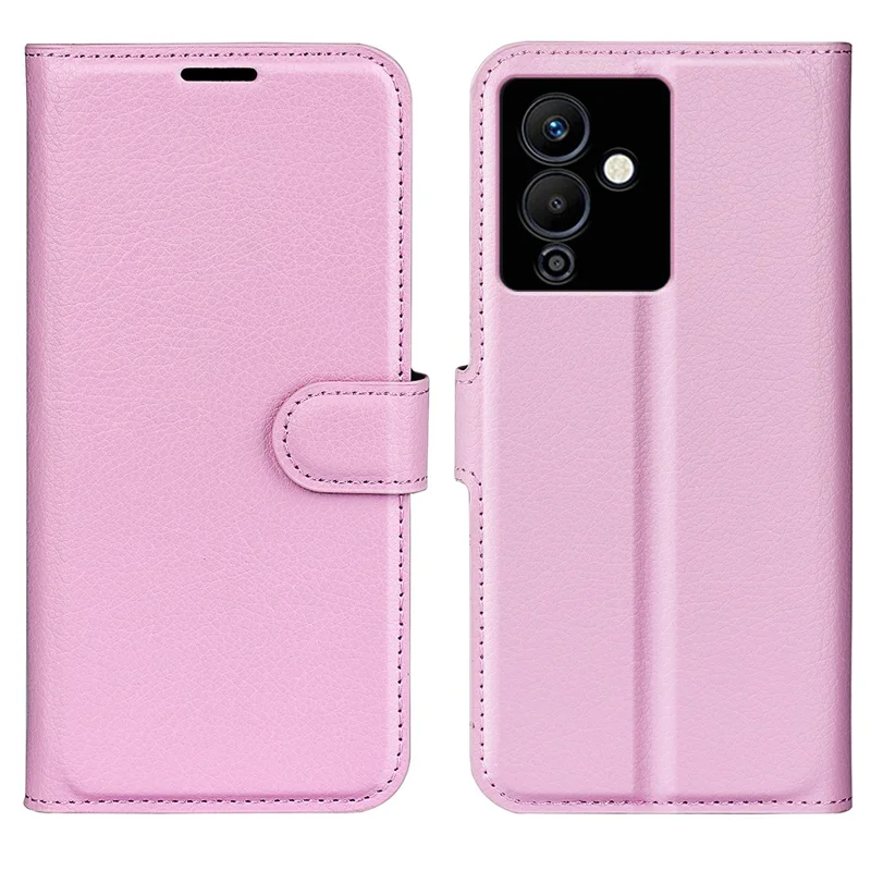 Stand Phone Case for Infinix Note 12 Pro 5G , Wallet Function Litchi Texture Leather Shell Cover - Pink