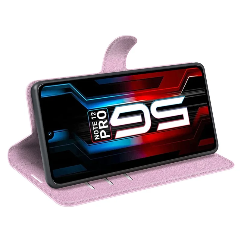 Stand Phone Case for Infinix Note 12 Pro 5G , Wallet Function Litchi Texture Leather Shell Cover - Pink