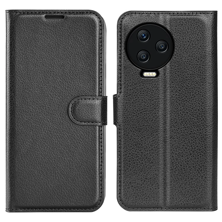 Pour Infinix Note 12 Pro 4G Anti-Fingerprint PU Leather Wallet Shell Flip Stand Litchi Texture Phone Case Cover - Noir