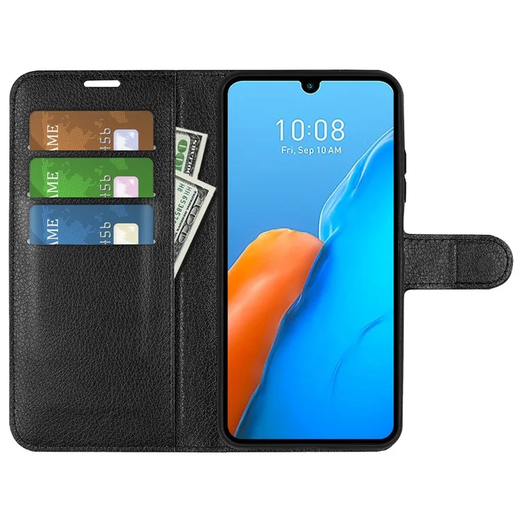 Pour Infinix Note 12 Pro 4G Anti-Fingerprint PU Leather Wallet Shell Flip Stand Litchi Texture Phone Case Cover - Noir