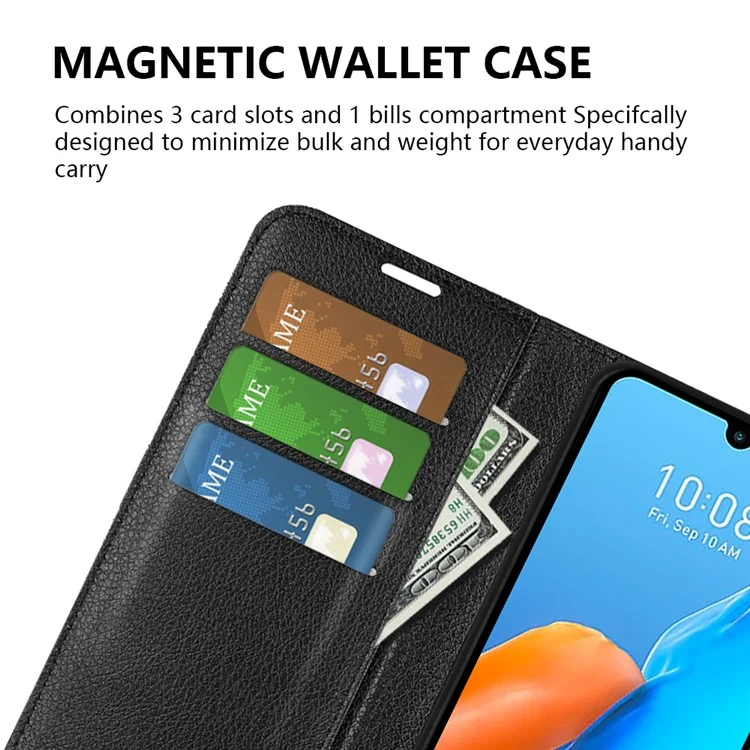 Pour Infinix Note 12 Pro 4G Anti-Fingerprint PU Leather Wallet Shell Flip Stand Litchi Texture Phone Case Cover - Noir
