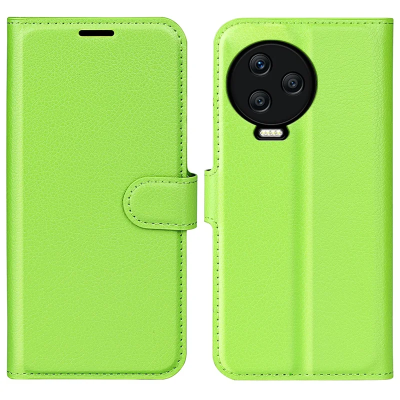 For Infinix Note 12 Pro 4G Anti-Fingerprint PU Leather Wallet Shell Flip Stand Litchi Texture Phone Case Cover - Green