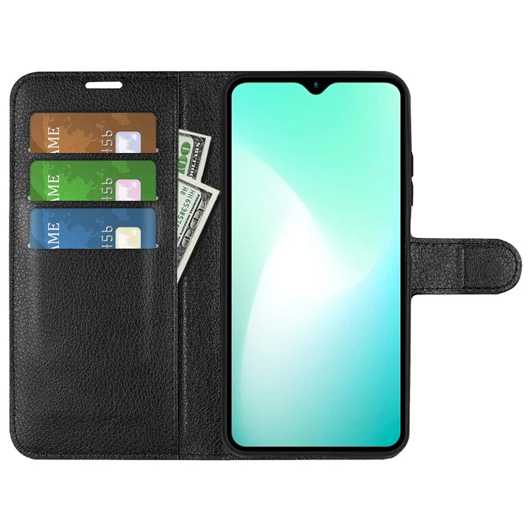 For Infinix Hot 11 Play Litchi Texture PU Leather Wallet Anti-Drop Shell Flip Stand Phone Case - Black