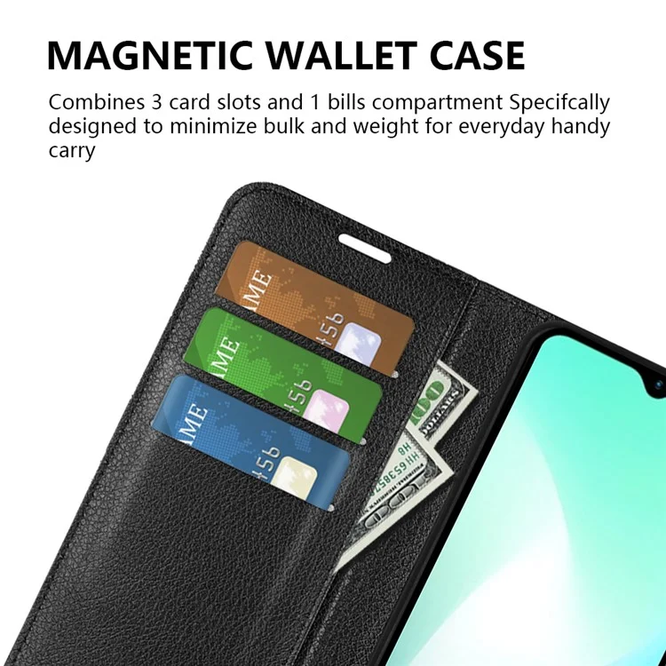 For Infinix Hot 11 Play Litchi Texture PU Leather Wallet Anti-Drop Shell Flip Stand Phone Case - Black