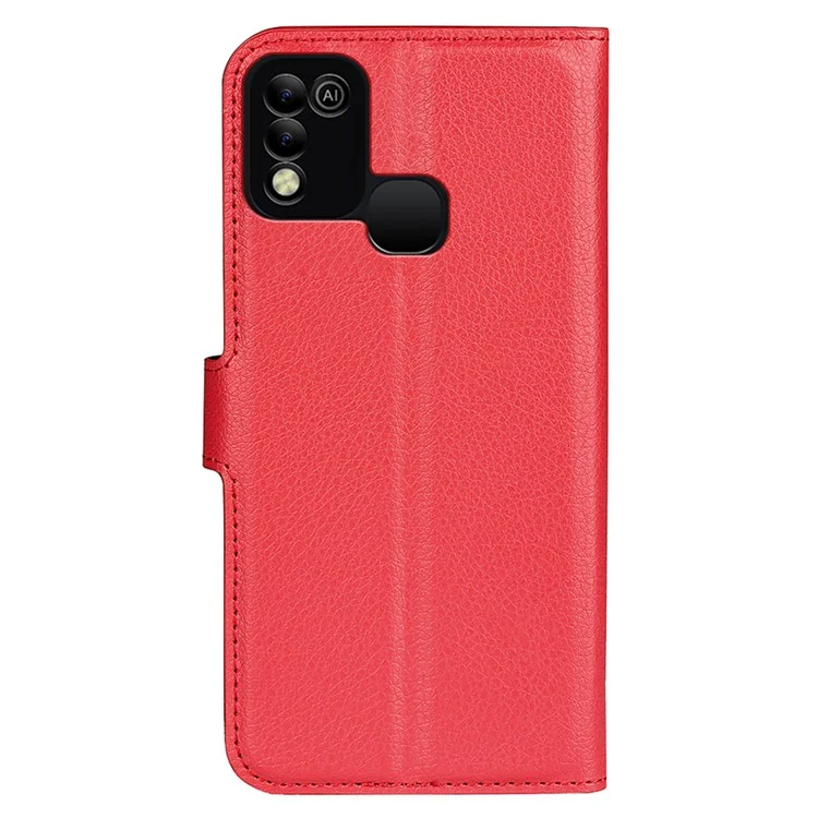 For Infinix Hot 11 Play Litchi Texture PU Leather Wallet Anti-Drop Shell Flip Stand Phone Case - Red