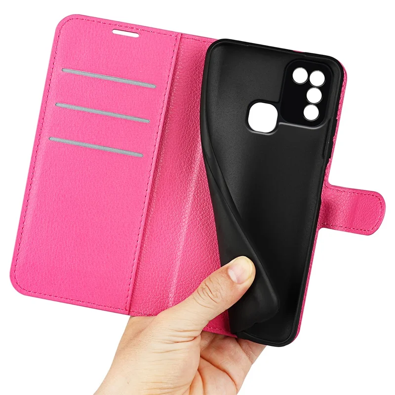 For Infinix Hot 11 Play Litchi Texture PU Leather Wallet Anti-Drop Shell Flip Stand Phone Case - Rose