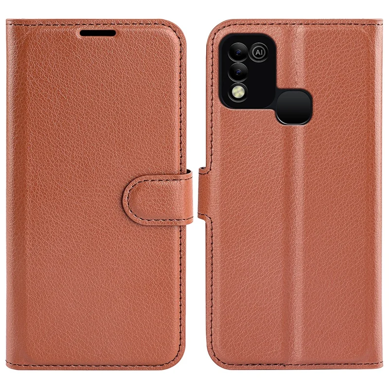 For Infinix Hot 11 Play Litchi Texture PU Leather Wallet Anti-Drop Shell Flip Stand Phone Case - Brown