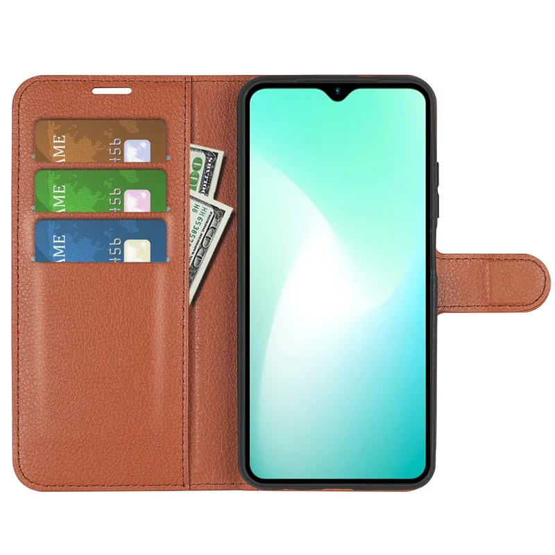 For Infinix Hot 11 Play Litchi Texture PU Leather Wallet Anti-Drop Shell Flip Stand Phone Case - Brown