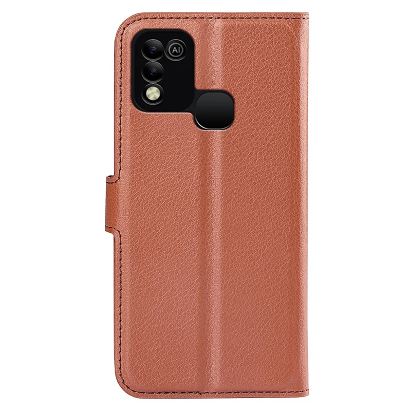 For Infinix Hot 11 Play Litchi Texture PU Leather Wallet Anti-Drop Shell Flip Stand Phone Case - Brown