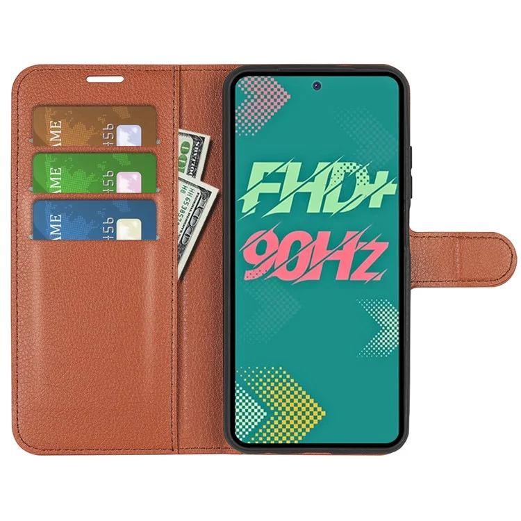 Phone Cover for Infinix Hot 11s , PU Leather Wallet Anti-Drop Shell Flip Stand Litchi Texture Phone Case - Brown