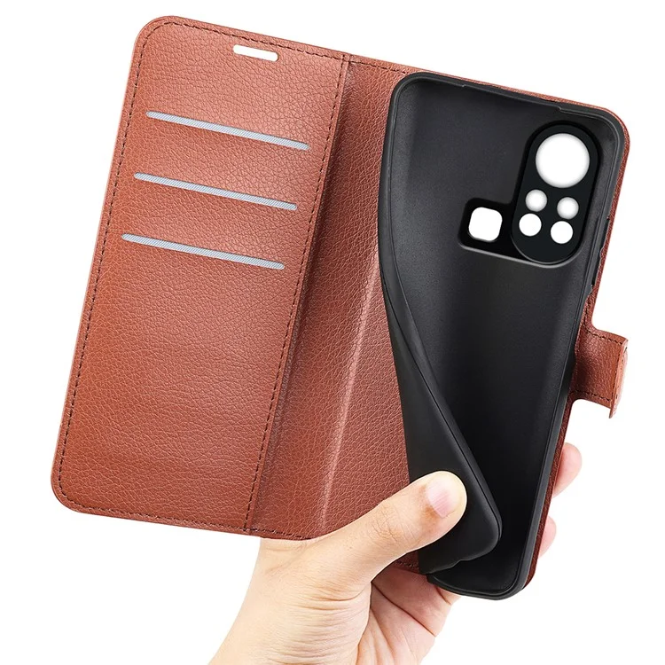 Phone Cover for Infinix Hot 11s , PU Leather Wallet Anti-Drop Shell Flip Stand Litchi Texture Phone Case - Brown
