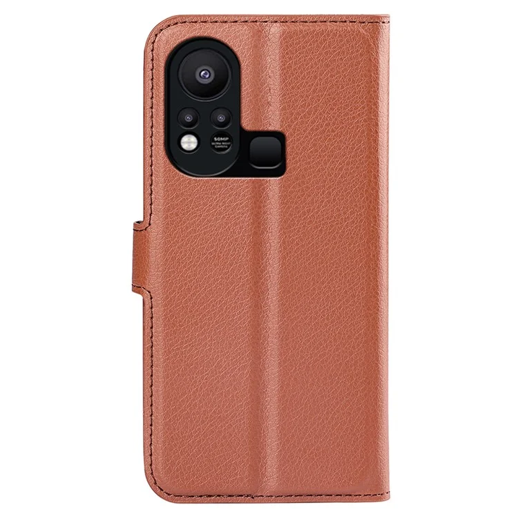 Phone Cover for Infinix Hot 11s , PU Leather Wallet Anti-Drop Shell Flip Stand Litchi Texture Phone Case - Brown