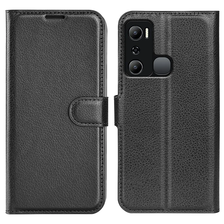 Cell Phone Case For Infinix Hot 20i 4G Litchi Texture Wallet Flip Stand PU Leather Phone Cover - Black