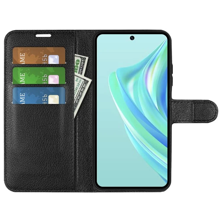 Cell Phone Case For Infinix Hot 20i 4G Litchi Texture Wallet Flip Stand PU Leather Phone Cover - Black