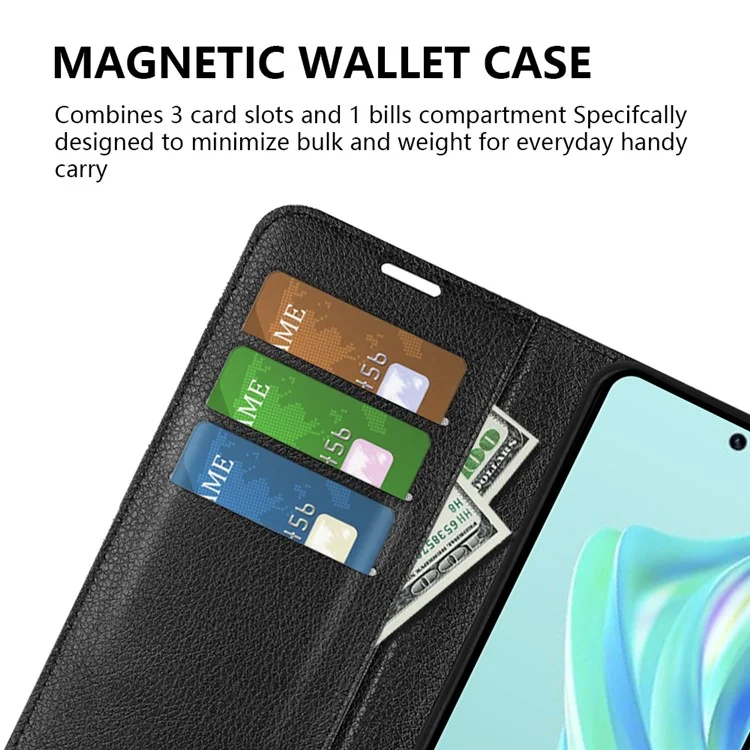 Cell Phone Case For Infinix Hot 20i 4G Litchi Texture Wallet Flip Stand PU Leather Phone Cover - Black
