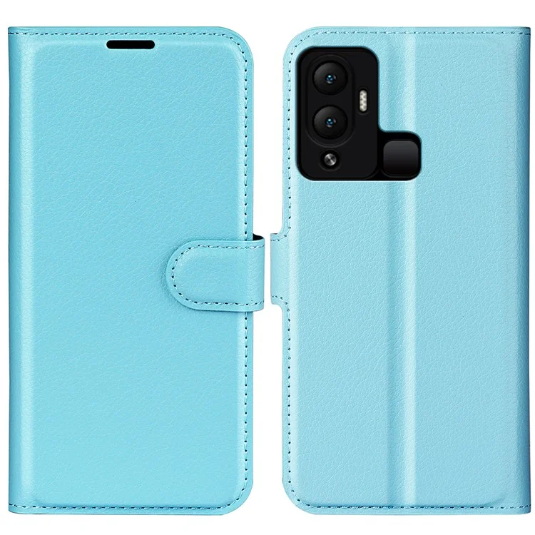 Litchi Texture Phone Cover Wallet for Infinix Hot 12 Play 4G, Anti-Drop Shell Flip Stand Phone Case - Blue