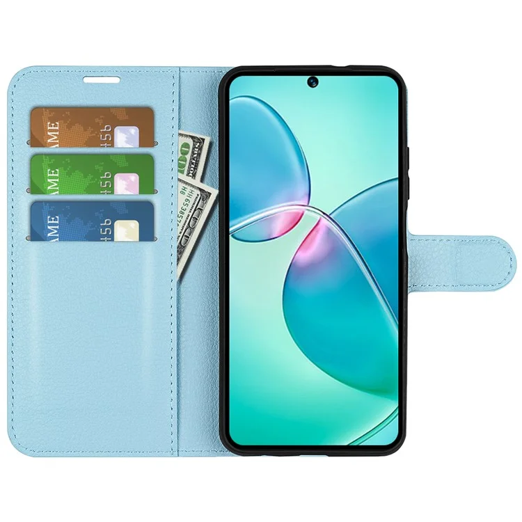 Litchi Texture Phone Cover Wallet for Infinix Hot 12 Play 4G, Anti-Drop Shell Flip Stand Phone Case - Blue